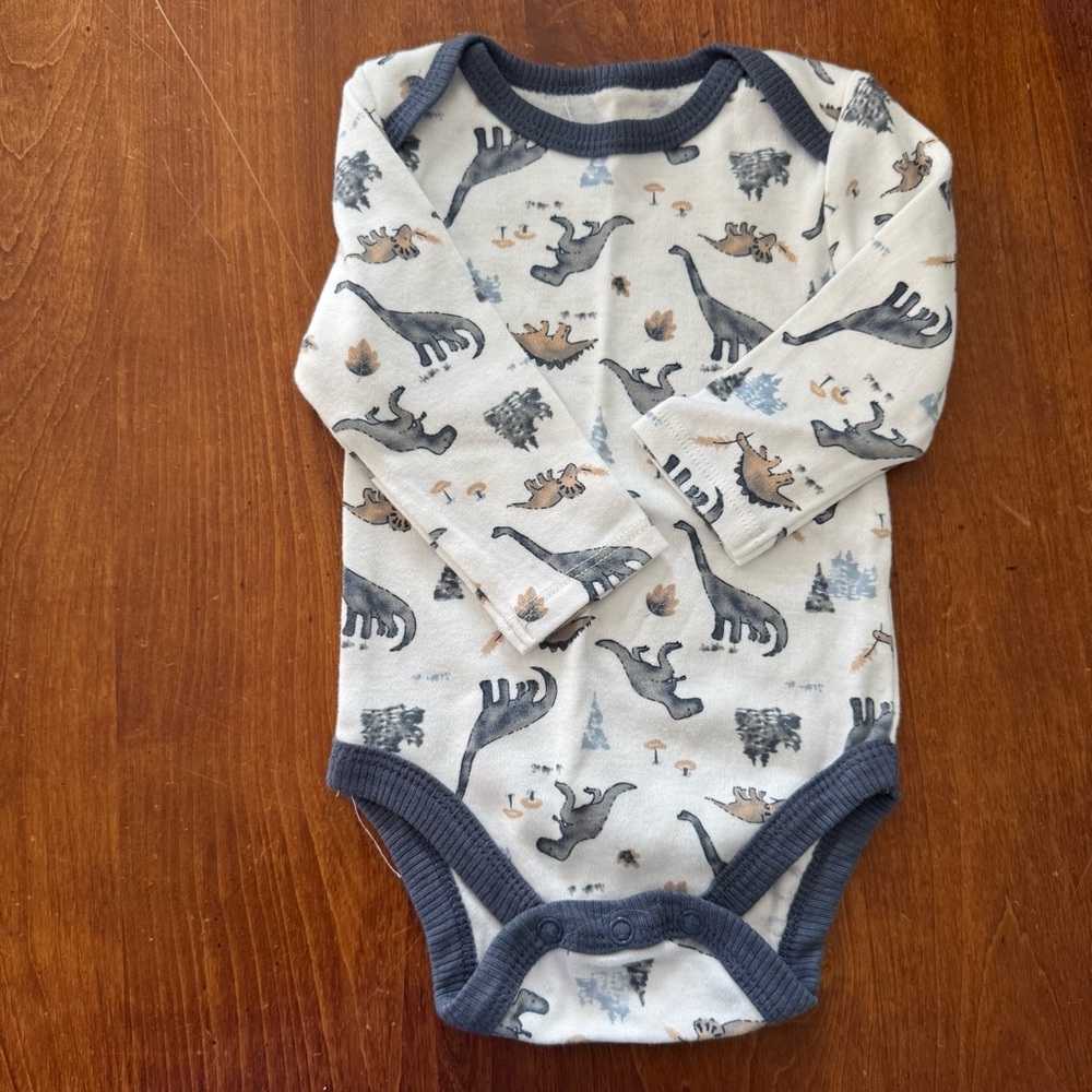 White and Blue Matching Bodysuit Set with Playful Dinosaur Print Baby Boy